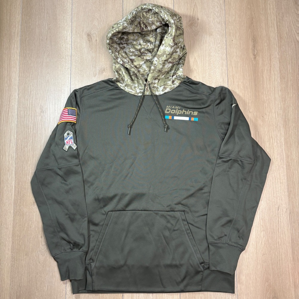 Nike Miami Dolphins Salute to Service Hoodie Olive Green Camo Mens Large USA NFL